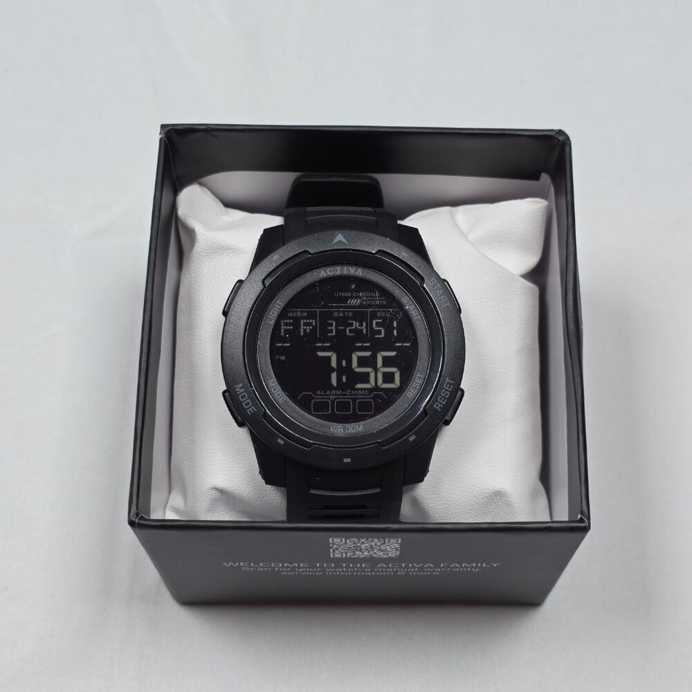 ACTIVA Digital Sport Watch ACW8105 Black Alarm Chronograph WR30M New‎ Box